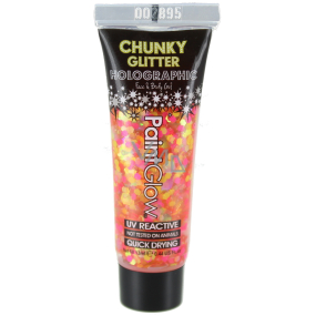 Diva & Nice Chunky Glitter Holographic UV ozdobný gel na tělo a obličej Rainbow Rave - růžový 13 ml