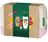 Palmolive UP! Citrus & Peach sprchový gel 200 ml + Smoothies Refreshing Peach sprchový krém 500 ml + Colgate Max White Charcoal bělicí zubní pasta 75 ml + zubní kartáček + kosmetická taška, kosmetická sada pro ženy