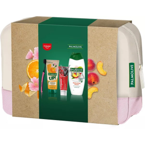 Palmolive UP! Citrus & Peach sprchový gel 200 ml + Smoothies Refreshing Peach sprchový krém 500 ml + Colgate Max White Charcoal bělicí zubní pasta 75 ml + zubní kartáček + kosmetická taška, kosmetická sada pro ženy