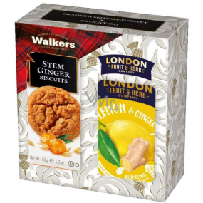 Walkers Lemon & Ginger - Zázvor a citron ovocný čaj 20 kusů + Walkers Skotské sušenky s kousky kandovaného zázvoru 150 g, dárková sada