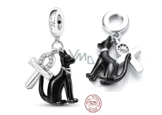 Charm Sterlingové stříbro 925 Černá egyptská kočka a ankh kouzlo, přívěsek na náramek symbol