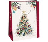 Ditipo Dárková kraftová taška 27 x 12 x 37 cm Vánoční béžová, vánoční stromeček nazdobený