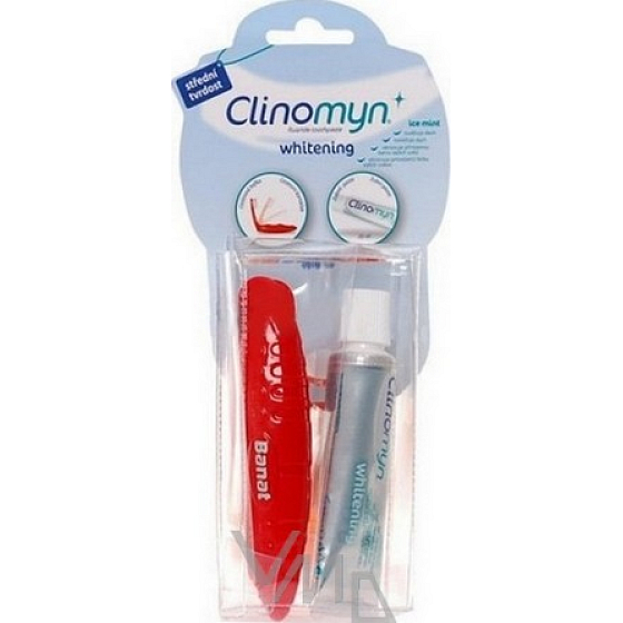 Clinomyn Whitening Ice Mint zubní pasta bělicí pro kuřáky 20 ml + cestovní kartáček