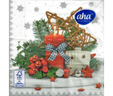 Aha Papírové ubrousky 3 vrstvé 33 x 33 cm 20 kusů Vánoční Červená svíčka, domek
