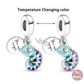 Charm Sterlingové stříbro 925 Chameleon, mění barvy na teplo,, 2v1 přívěsek na náramek zvíře