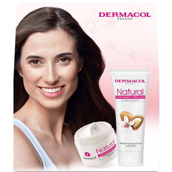 Dermacol Natural Výživný mandlový denní krém pro suchou, velmi suchou a citlivou pleť 50 ml + Výživný mandlový krém na ruce 100 ml, kosmetická sada pro ženy