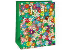 Ditipo Dárková papírová taška 26,4 x 13,6 x 32,7 cm Zelená barevné kvítka