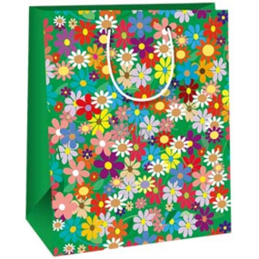 Ditipo Dárková papírová taška 26,4 x 13,6 x 32,7 cm Zelená barevné kvítka
