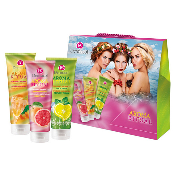 Dermacol Aroma Ritual Grep sprchový gel 250 ml + Mandarinka sprchový gel 250 ml + Citron sprchový gel 250 ml, kosmetická sada