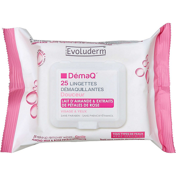 Evoluderm Remover Wipes make-up odličovací vlhčené ubrousky na oči a krk vhodné i pro tu nejcitlivější pleť 25 kusů