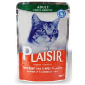 Plaisir Cat s hovězím a krůtím masem kompletní krmivo pro kočky kapsička 100 g