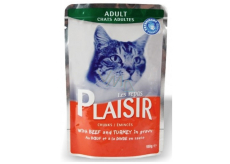 Plaisir Cat s hovězím a krůtím masem kompletní krmivo pro kočky kapsička 100 g
