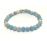Larimar náramek elastický přírodní kámen, kulička 6 mm / 16 - 17 cm, kámen bájné Atlantidy