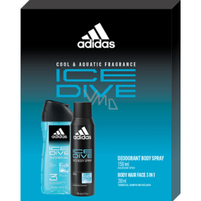 Adidas Ice Dive deodorant sprej 150 ml + 3v1 sprchový gel na tělo, tvář a vlasy 250 ml, kosmetická sada pro muže