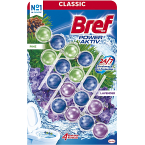 Bref Power Aktiv Pine & Lavender tuhý WC blok, 4× 50 g