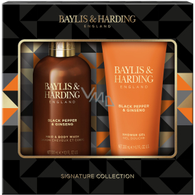 Baylis & Harding Men Černý pepř a Ženšen sprchový gel 200 ml + mycí gel na tělo a vlasy 300 ml, kosmetická sada pro muže