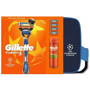 Dárková sada Gillette Fusion, strojek, 4 náhradní hlavice, holicí gel 200 ml