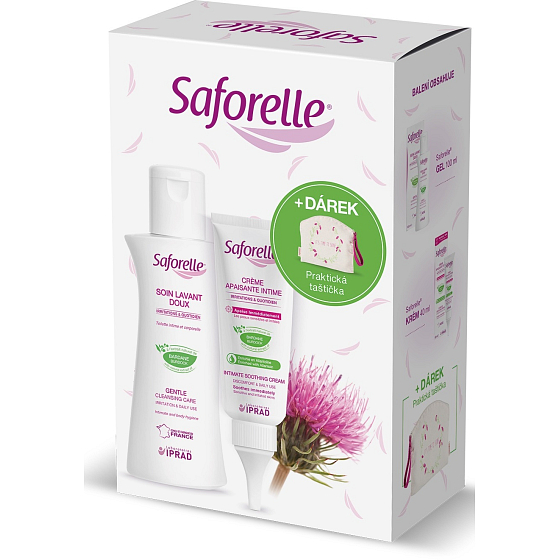 Saforelle Jemný mycí gel na intimní hygienu a hygienu celého těla 100 ml + krém 40 ml + taštička, kosmetická sada