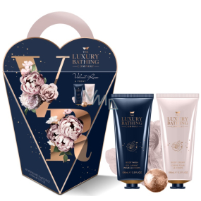 Grace Cole Velvet Rose & Peony mycí gel 100 ml + tělový krém 100 ml + šumivá koule do koupele 25 g + mycí houba, kosmetická sada pro ženy