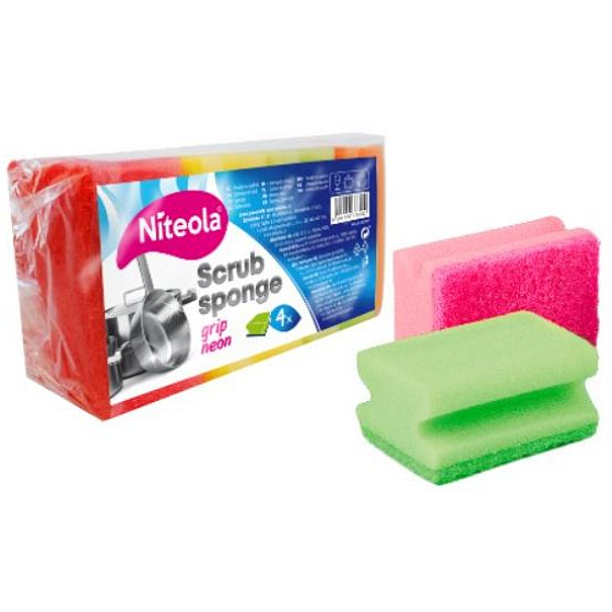 Niteola Grip Scrub Sponge Ultra tvarovaná houba na nádobí 9 x 7 x 4,5 cm 4 kusy