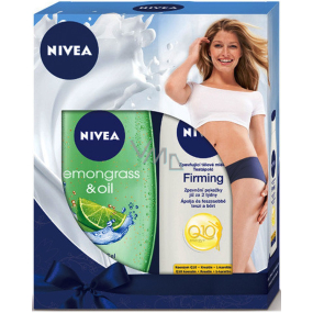 Nivea Lemongrass & Oil sprchový gel 250 ml + Q10 Plus Firming zpevňující tělové mléko pro normální pokožku 250 ml, pro ženy kosmetická sada