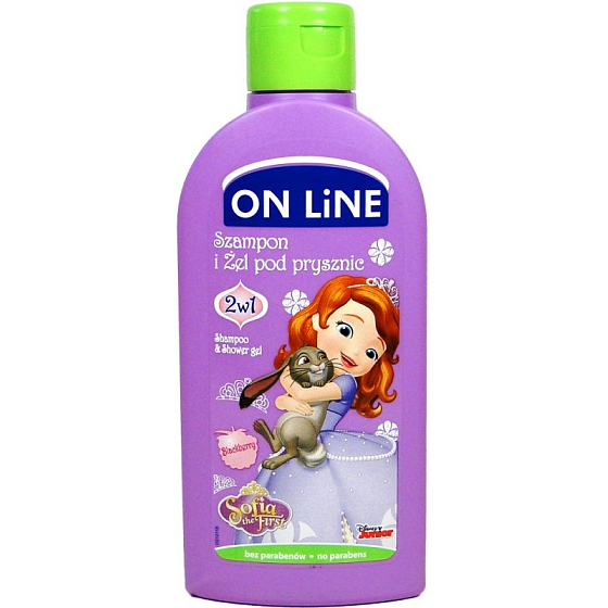 On Line Kids Sofia Borůvka 2v1 sprchový gel a šampon na vlasy pro děti 250 ml