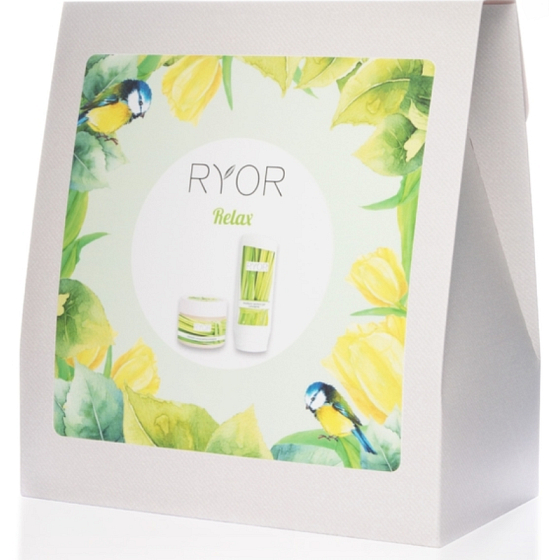 Ryor Relax osvěžující sprchový gel 200 ml + zjemňující cukrový peeling 325 g + froté ručník 30 x 50 cm, kosmetická sada