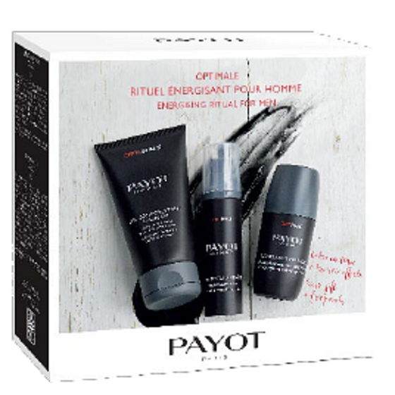 Payot Optimale Energizing Ritual for Men Soin Total Anti-Age emulze na vyhlazení vrásek 50 ml + Gel Désincrustant čisticí gel 150 ml + 24H antiperspirant roll-on 75 ml, kosmetická sada pro muže