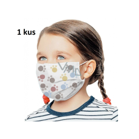 Rouška 3 vrstvá ochranná zdravotní netkaná jednorázová, nízký dýchací odpor pro děti 1 kus bílá potisk tlapka