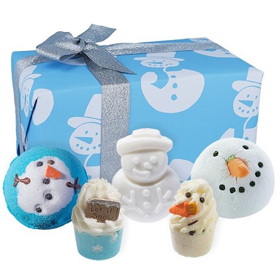 Bomb Cosmetics Sněhulák - Mr Frosty šumivý balistik do koupele 3 x 160 g + špalíček do koupele 2 x 50 g, kosmetická sada
