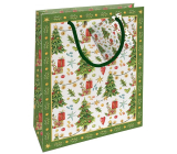 Nekupto Dárková papírová taška 23 x 18 x 10 cm Vánoční stromečky s dárky