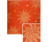 Nekupto Dárkový balicí papír vánoční 70 x 150 cm Červený, zlaté hvězdy z vloček