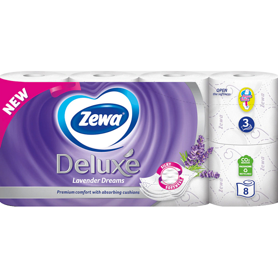 Zewa Deluxe Lavender Dreams 3vrstvý toaletní papír, 8 rolí, 19,3 m role