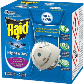 Raid Night & Day elektrický odpařovač proti komárům a mouchám 1 strojek, 1 náplň