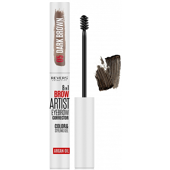 Revers Brow Artist Corrector 8v1 korektor na obočí a styling gel s arganovým olejem 05 Dark Brown 7 ml