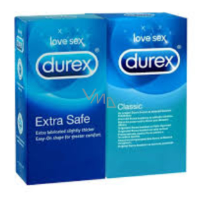 Durex Classic klasický kondom nominální šířka: 56 mm 12 x 3 kusy + Extra Safe kondom extra lubrikovaný, silnější nominální šířka: 56 mm 12 x 3 kusy, balení 30 kusů