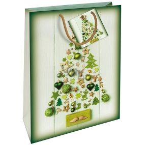 Nekupto Dárková papírová taška 32,5 x 26 x 13 cm Vánoční zelená stromeček