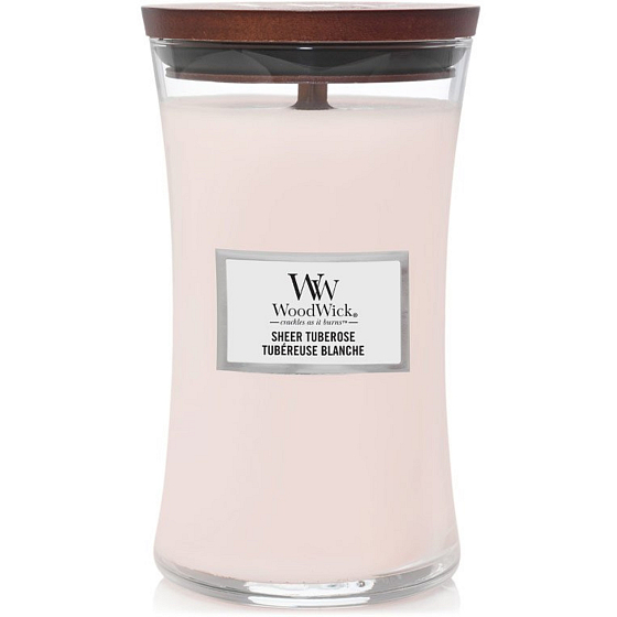 WoodWick Sheer Tuberose - Jemná tuberóza vonná svíčka s dřevěným knotem a víčkem sklo velká 609,5 g