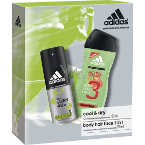 Adidas Cool & Dry 48h 6v1 antiperspirant deodorant sprej 150 ml + Active Start 3v1 sprchový gel na tělo, vlasy a tvář pro muže 250 ml, kosmetická sada