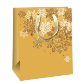 Ditipo Dárková papírová taška Glitter 18 x 10 x 22,7 cm zlatá, bílé a zlaté vločky QC