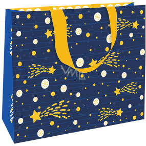 Nekupto Dárková papírová taška luxusní 30 x 23 cm Modrá s kometou Vánoční WLFL 1997