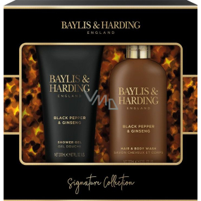 Baylis & Harding Men Černý pepř a Ženšen mycí gel na tělo a vlasy 300 ml + sprchový gel 200 ml, kosmetická sada pro muže