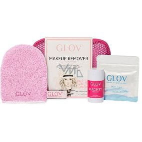 Glov Makeup Remover Travel Set Pink odličovací rukavice na odstraňování make-upu + odličovací prstík pro rychlou korekci make-upu + mýdlo Magnet Cleanser + háček + kosmetická taštička, kosmetická sada pro ženy