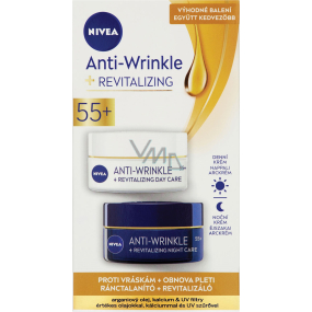 Nivea Anti-Wrinkle + Revitalizing 55+ obnovující denní krém proti vráskám 50 ml + obnovující noční krém proti vráskám 50 ml, duopack