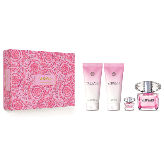 Versace Bright Crystal toaletní voda 90 ml + tělové mléko 100 ml + sprchový gel 100 ml + toaletní voda 5 ml miniatura, dárková sada pro ženy