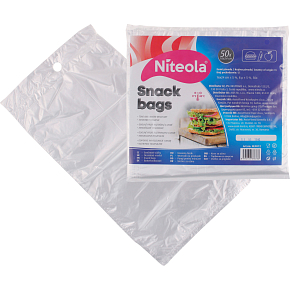 Niteola svačinové sáčky, HDPE, 16 × 24 cm, síla 8 µ, čiré, 50 ks Niteola svačinové sáčky, HDPE, 16 × 24 cm, síla 8 µ, čiré, 50 ks