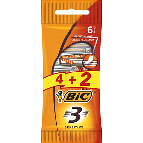 BIC 3 Sensitive pánské jednorázové holicí strojky, 4+2 ks BIC 3 Sensitive pánské jednorázové holicí strojky, 4+2 ks