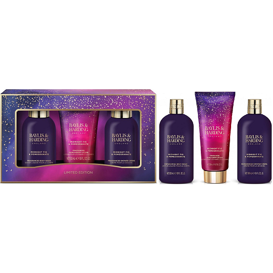 Baylis & Harding Fík a Granátové jablko mycí gel 100 ml + sprchový krém 100 ml + mléko na tělo a ruce 50 ml, kosmetická sada pro ženy