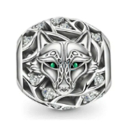 Charm Sterlingové stříbro 925 vlk, zelené oči, korálek na náramek zvíře