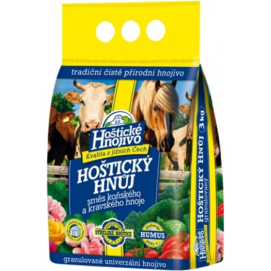Hoštický hnůj směs koňského a kravského hnoje granulovaný 3 kg